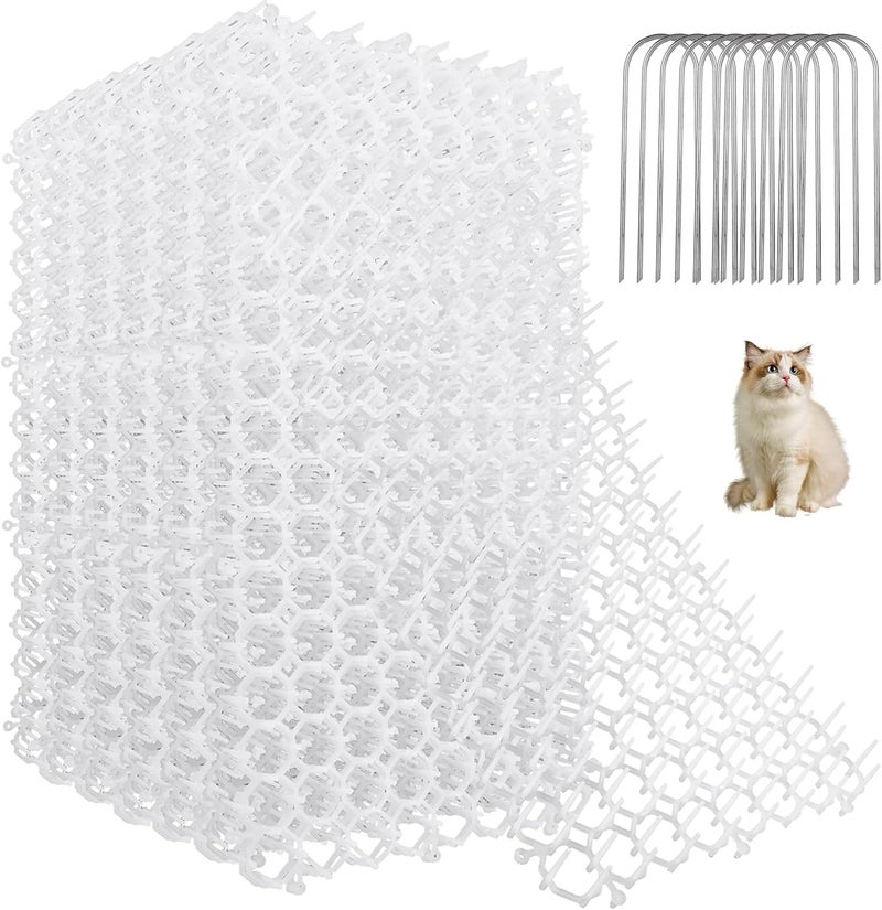 APACALI حصيرة طرد القطط 16 قطعة 16x11 مع spikes للحفاظ على القطط خارج الحديقة بشكل دائم، حصيرة مع spikes للحديقة الخارجية والأثاث الداخلي، بلاستيك مضاد للحفر للكلاب، طارد للقطط البيضاء على الطاولة. - Image 1